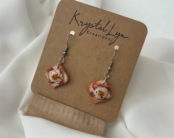 Miniature  Toast with Bacon Sunny Side Up Egg And Pepper Dangle Earrings