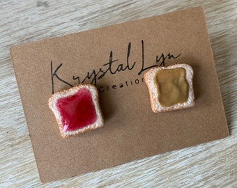 Peanut Butter and Jelly Stud Earrings: Handmade Polymer Clay Novelty Food