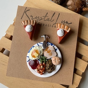Miniature Thanksgiving Dinner Polymer Clay Earrings and Charm Set