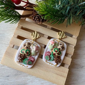 Christmas Cookie Platter Holiday Party Polymer Clay  Whimsical Statement Earrings