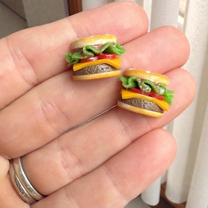 Handmade Cheeseburger Stud Earrings: Polymer Clay Food Jewelry