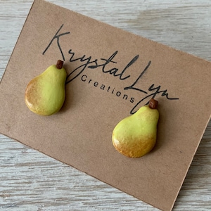 Miniature Pear Polymer Clay Stud Earrings Summer Dress Accessories