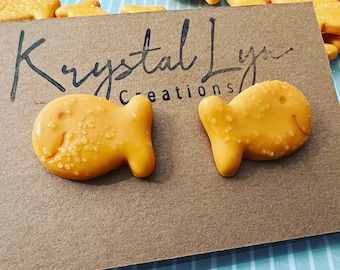 Baked snack cracker, goldfish shaped stud, dangle earring, teacher appreciation gift,  teachers gift , gift for friend, birthday gift