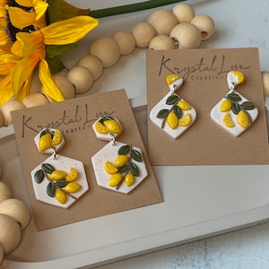 Bright Lemon Citrus Spring time Dangle Statement Earrings