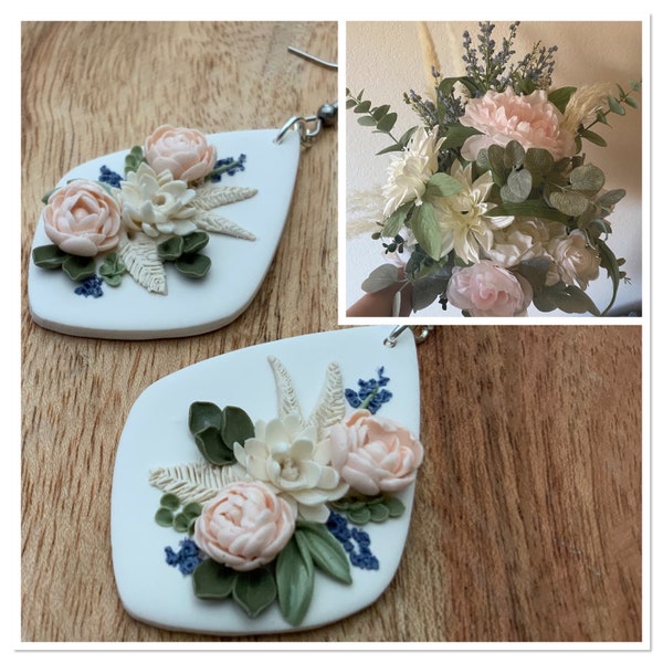 Custom Bridal Bouquet Handmade Polymer Clay Floral Drop Earrings