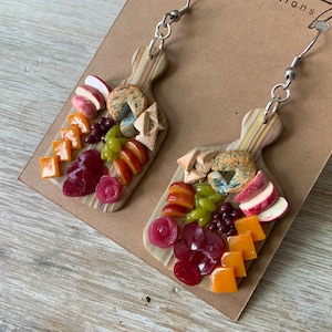 Miniature Charcuterie Board faux wood grain appetizer holiday party hostess earrings gift for her