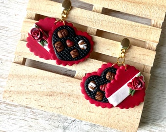 Polymer Clay Chocolate Box Dangle Earrings: Valentine's Gift