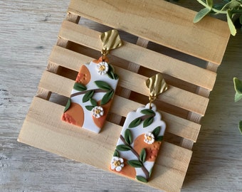 Orange Citrus Tree Theme Polymer Clay Dangle Earring summer dress accessories