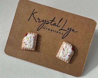 Frosted Strawberry Toaster Pastry Earrings: Miniature Polymer Clay Studs