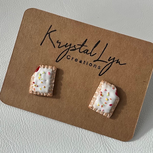 Frosted Strawberry Toaster Pastry Earrings: Miniature Polymer Clay Studs