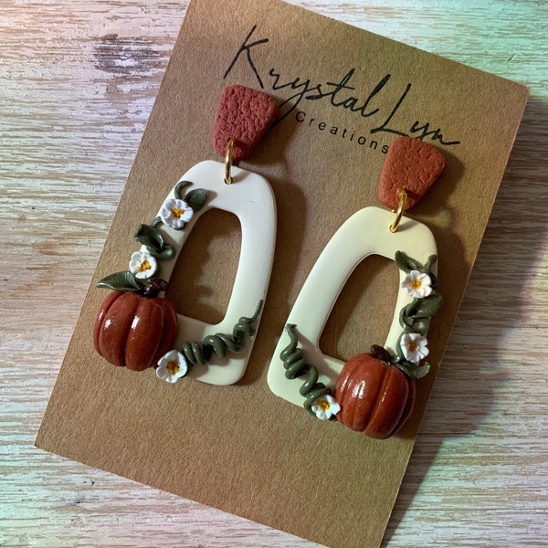 Polymer Clay Fall Harvest Autumn Theme  Pumpkin  Drop Earrings