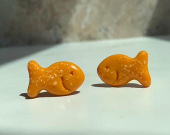 Baked snack cracker, goldfish shaped stud, dangle earring, teacher appreciation gift,  teachers gift , gift for friend,