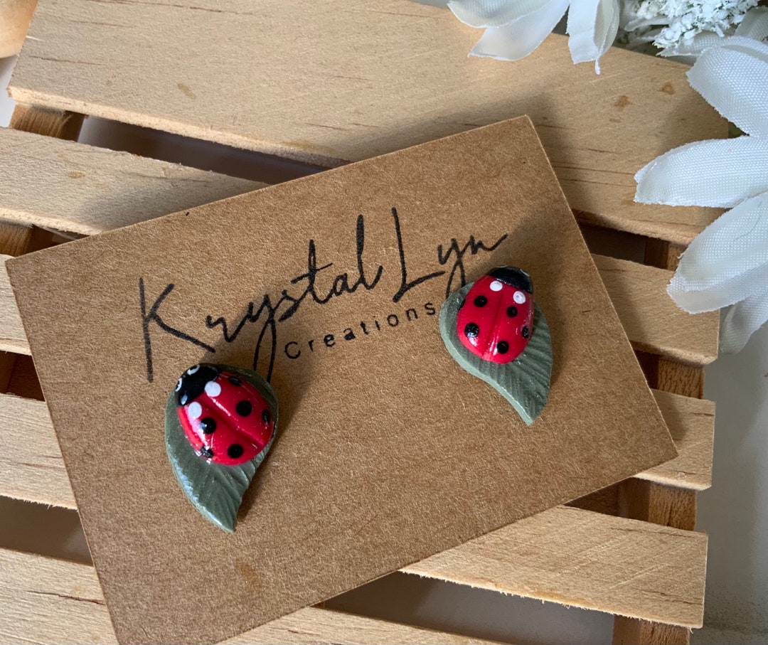 Polymer Clay Ladybug Stud Earrings Insect Plant and Garden Etsy