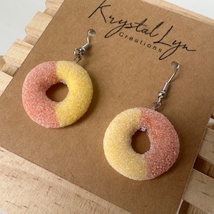 Mini Peach Ring Dangle Earrings: Handmade Polymer Clay Jewelry