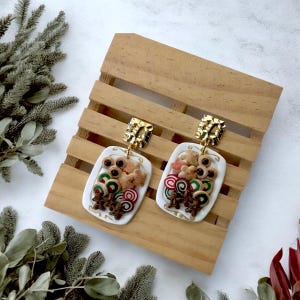Christmas Cookie Platter Holiday Party Polymer Clay  Whimsical Statement Earrings