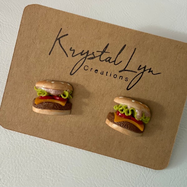 Miniature, Novelty Food, Cheeseburger earrings with Special Sauce Studs, gift for food lover, gift for her, gift for friend,