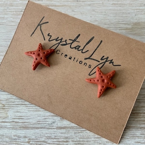 Miniature Starfish Textured Polymer Clay  Beach Themed Stud Earrings