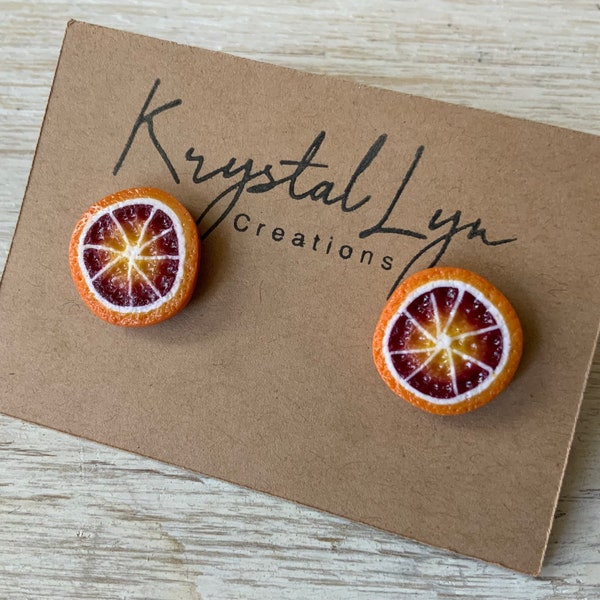 Blood Orange Polymer Clay Stud Earrings for Summer