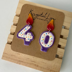 CUSTOMIZABLE Glitter Polymer Clay Birthday Candle with Flame Dangle Earring Gift for Birthday 5 COLORS to Choose From