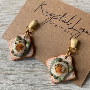 Miniature Avocado Toast with Sunny Side Up Egg And Pepper Dangle Earrings