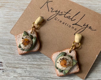 Miniature Avocado Toast with Sunny Side Up Egg And Pepper Dangle Earrings