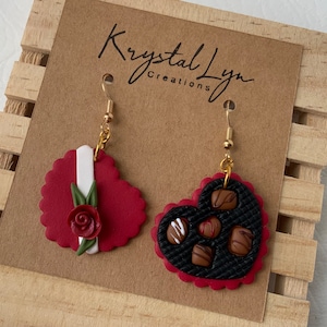Polymer Clay Chocolate Box Earrings: Valentine's Day Food Jewelry