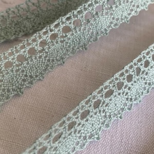 Dentelle en coton, 15 mm de large, printanière, vert amande, couture, embellissement, décoration, abat-jour, vente au mètre