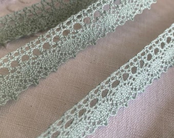 Cotton lace, 15 mm wide, spring, almond green, sewing, embellishment, decoration, lampshade, sale by the meter