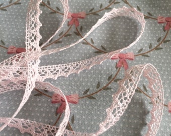 Pink lace, cotton, France, 8 mm wide, subtle and light, embellishments, textile decoration, sale by two linear meters