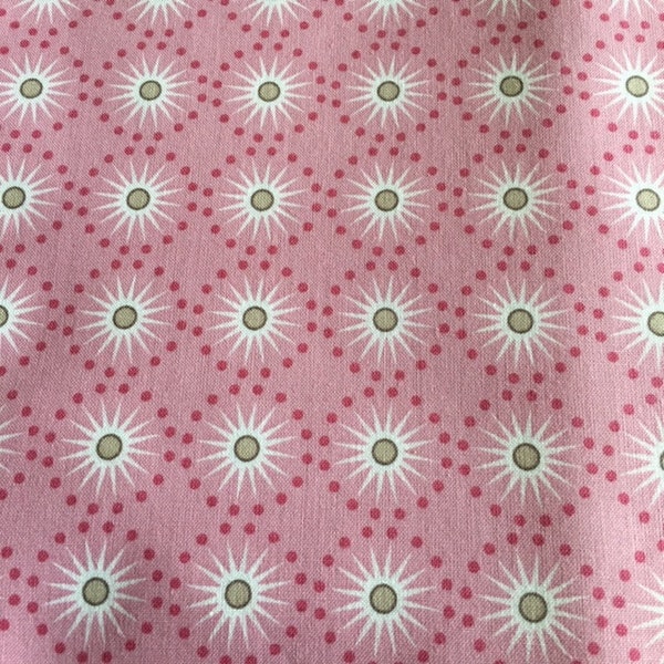 DESTOCK Tissu en coton, Gütermann, rose, avec des formes rondes à pois fuchsia, en étoile au centre, doux, vente par 50 cm/145 cm