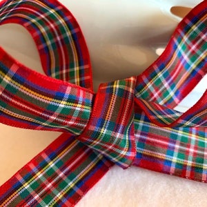 Ruban écossais, Royal Stewart, Tartan, polyester, rouge majoritaire, vert, jaune, 25 mm de large, vente par deux mètres, toute décoration