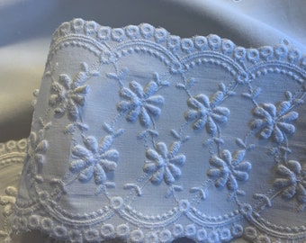 Swiss, English embroidery, 50s, 60s, superb, 7.8 cm wide, scalloped on the edges, dense embroidery, high quality, 2.5 meters