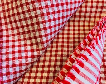 Red and white Vichy fabric, cotton, 3 mm squares, 150 cm width, sold by 25 cm high, clothing, decoration