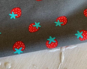 100% cotton fabric, dark gray, anthracite, with small strawberries, Europe fabric, 150 cm width, sold by 25 cm high