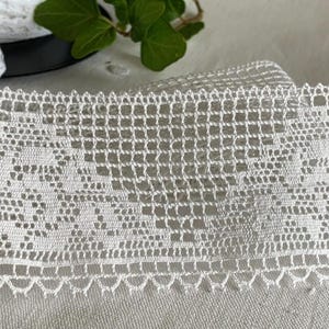 Dentelle, en coton blanc, filet, rose et picot, produit français, large de 5 cm, délicate et belle, vendue au mètre