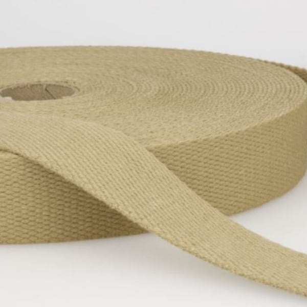 Sangle en coton , anse de sac, ceinture, de couleur moutarde ou lin, en 25 mm de large, produit français, vente au mètre