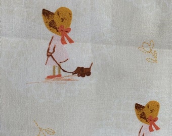 Cotton fabric, NOSTALGIA collection, little girl and her toy, Lisa Dolson, DASHWOOD, soft shades in harmony, sold by 50/110 cm