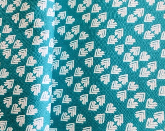 Tissu en coton, turquoise, avec des petits motifs, blancs, pour couture, décoration, vente par 25 cm/112 cm