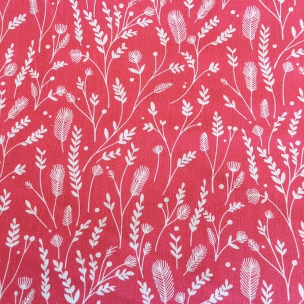 Tissu, en 100 % coton, de la maison Dashwood, "cucoo's calling" rose et blanc, hampes florales, blés, vente par 50 cm sur 112 cm de large