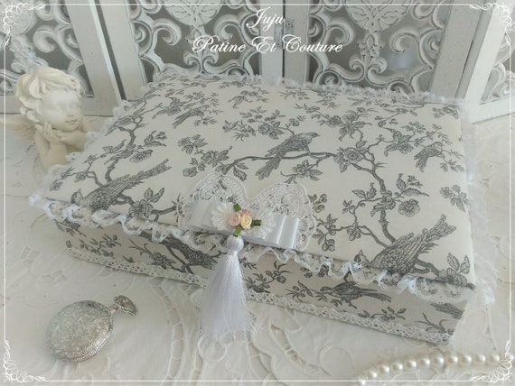 Shabby Chic Dresser Jewelry Box White Rose Toile De Jouy Home
