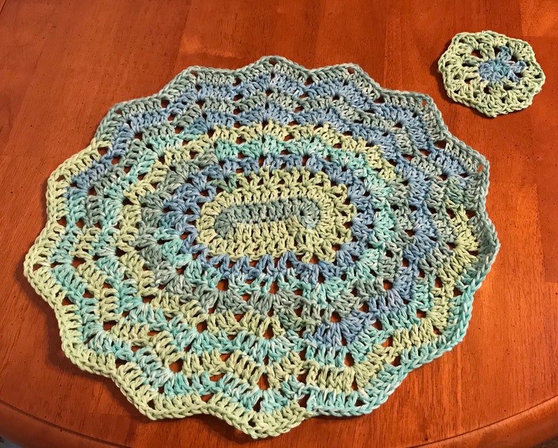 Crochet Cotton Placemats Oval Ripple Pattern. Matching Etsy