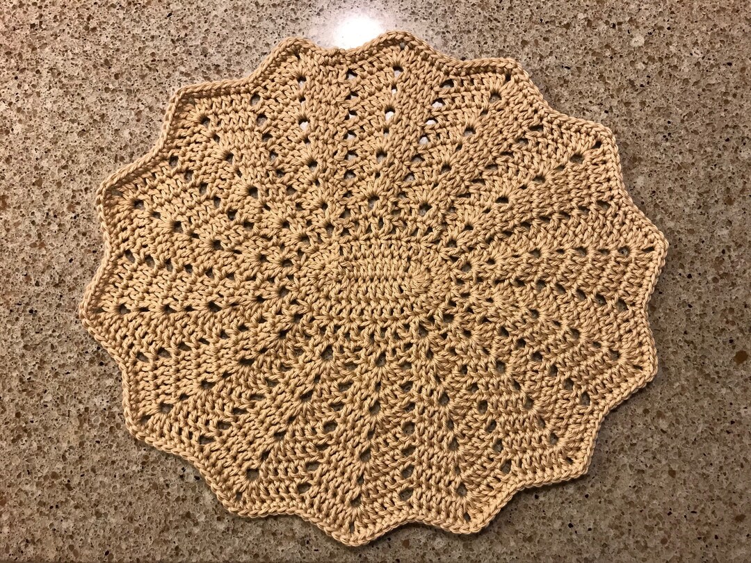 Crochet Cotton Placemat, Oval, Ripple Pattern. Matching Coasters
