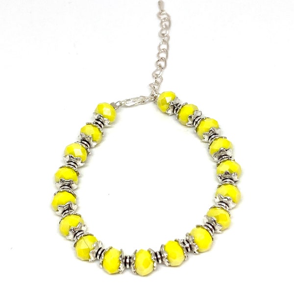 Bracelet de perles jaunes et argentées