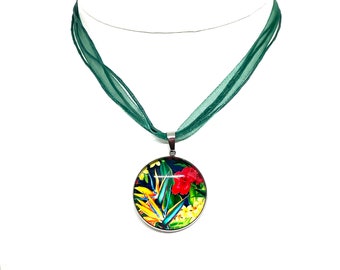 Multicolored floral pendant necklace 9