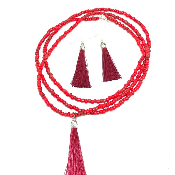 red pompom jewelry set