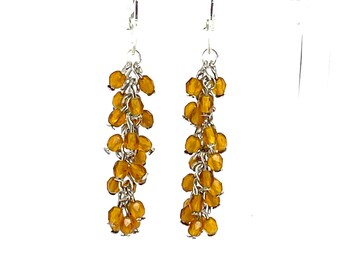 Boucles D'oreilles Grappe De Raisin - Pierres Naturelles Perlé - Fait Main En Inde, Plaqué Argent - NEUF