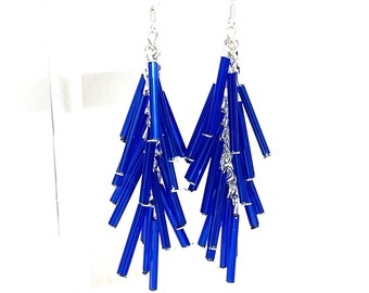 blue stitching earrings