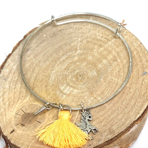 Bracelet jonc licorne avec pompon jaune