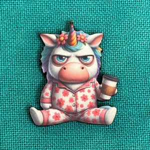 Before Coffee - Unicorn | Wooden Needle Minder | Cover Minder