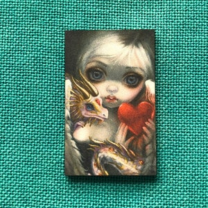 A Dragonling Valentine | Wooden Needle Minder | Cover Minder
